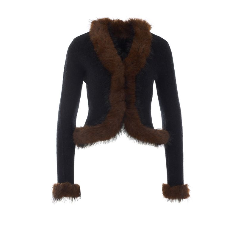 Self Portrait Women Faux Fur Knit Cardigan